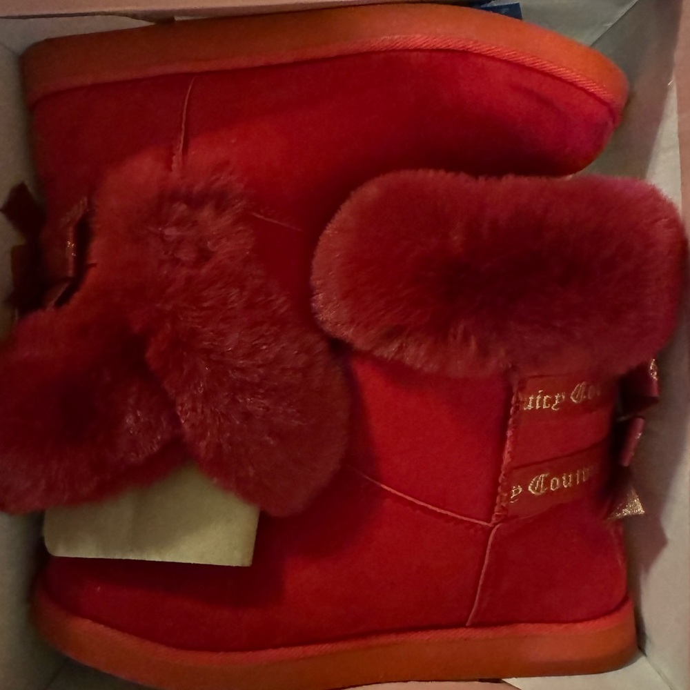 Juicy Couture Women's Red Fur Slippers